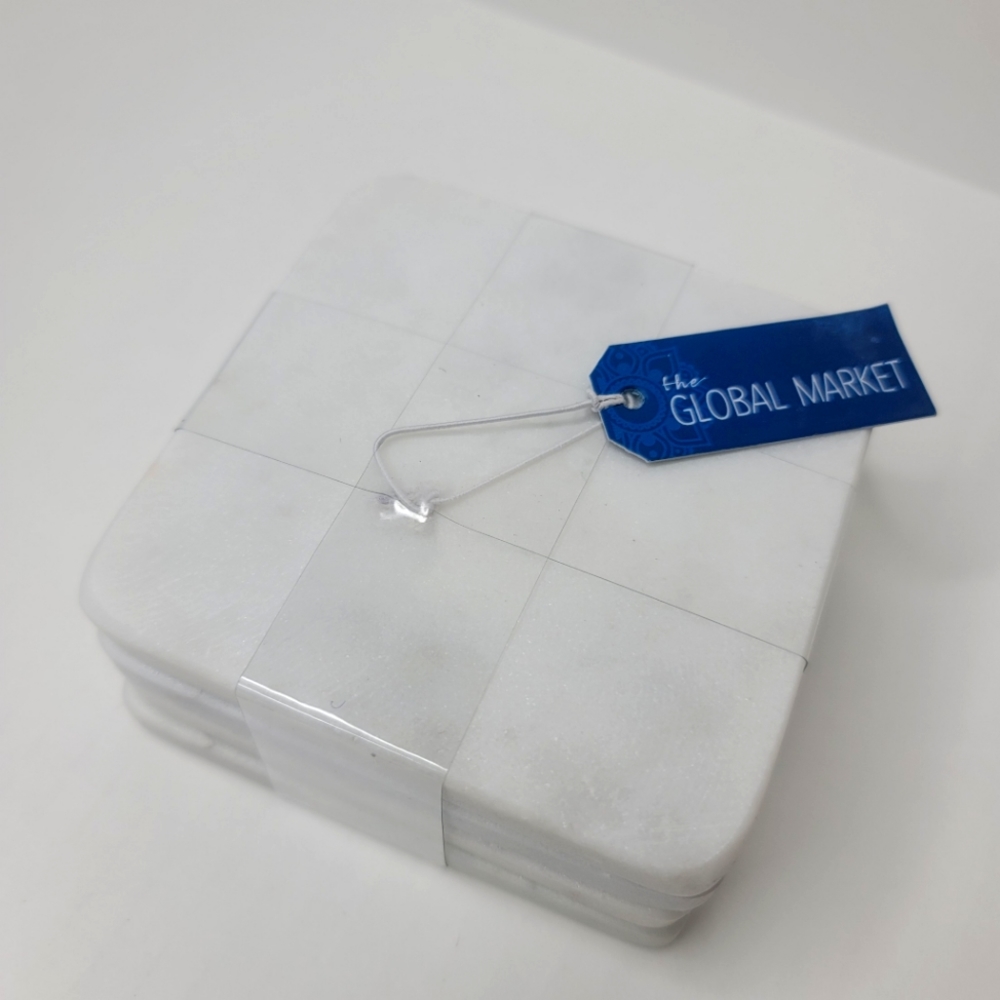 Global market NWT marbel white square elegant drink coaster set of 4.